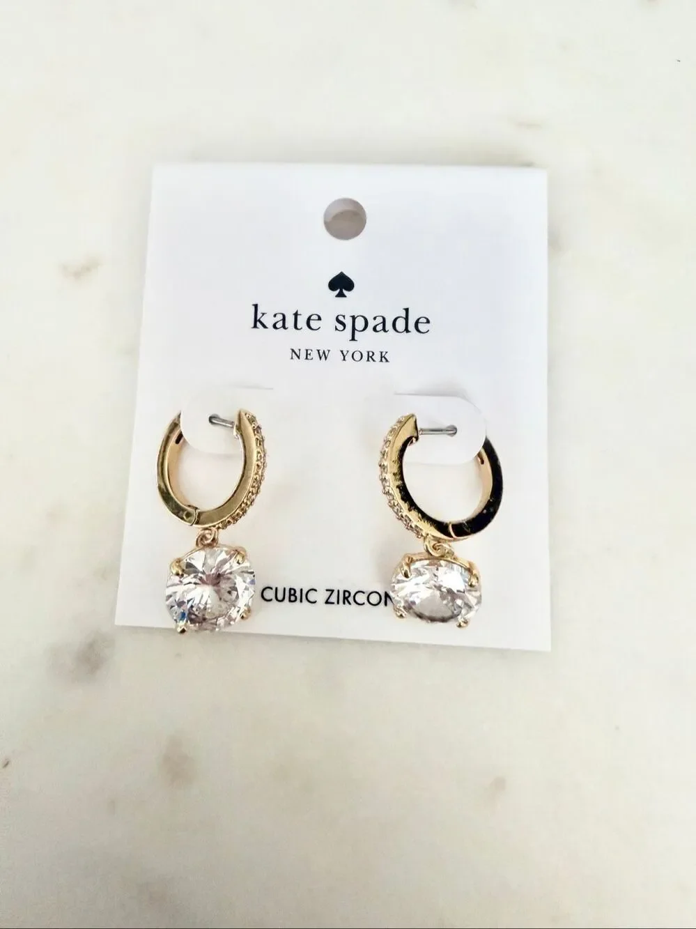 Kate Spade New York Gold Cubic Zirconia Huggie Drop Earrings NWT